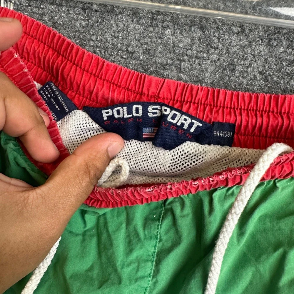 Vintage Polo Sport Swim Trunks Mens Large‎ Green Colorblock 90s 4